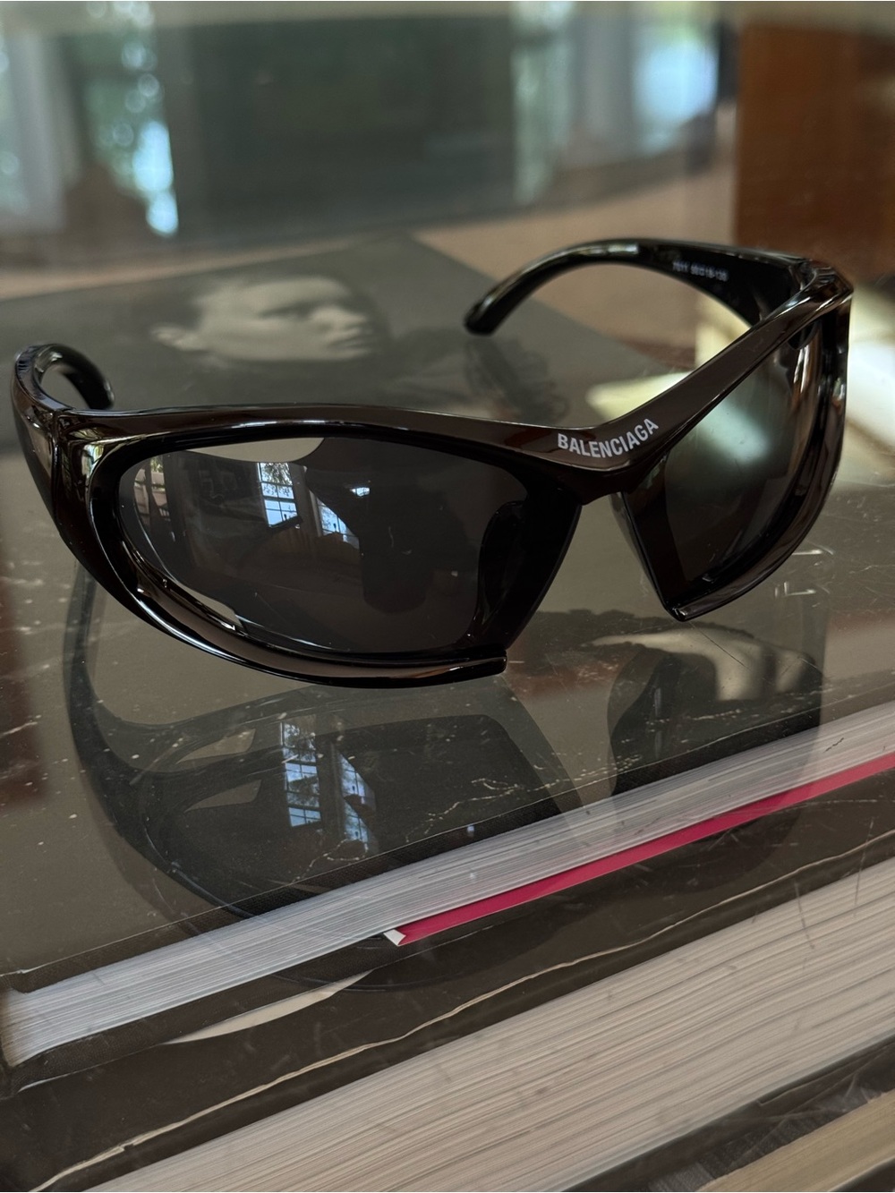 Balenciaga BB0318S Glossy Black Curved Shield Sunglasses - Picture 2 of 10